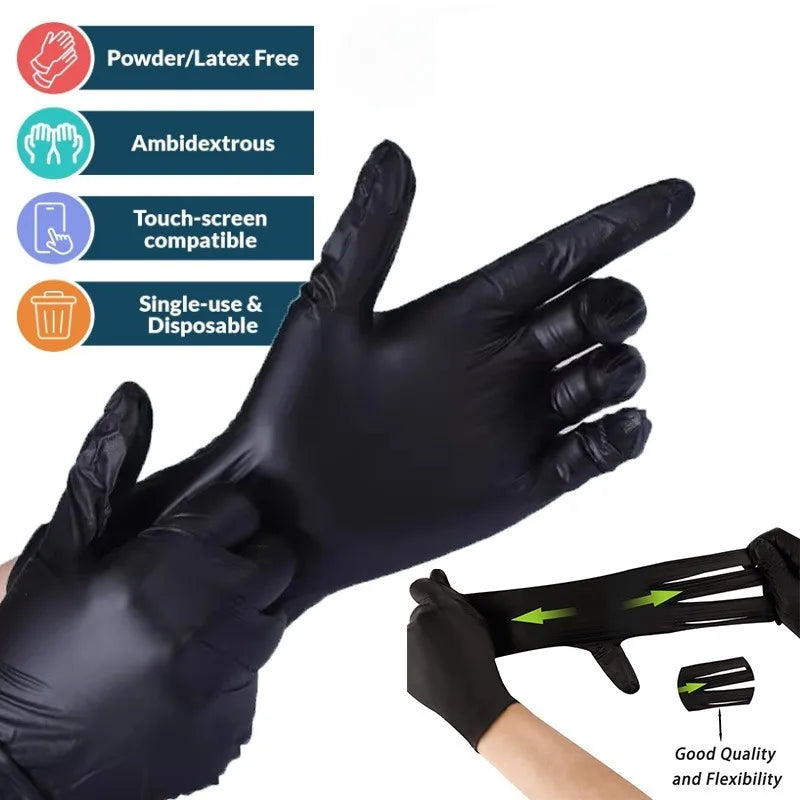 Economy Powder Free Black Nitrile Gloves - 100 Pack