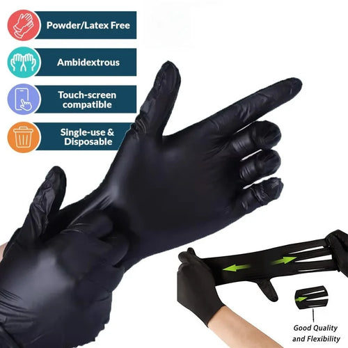 Economy Powder Free Black Nitrile Gloves - 100 Pack